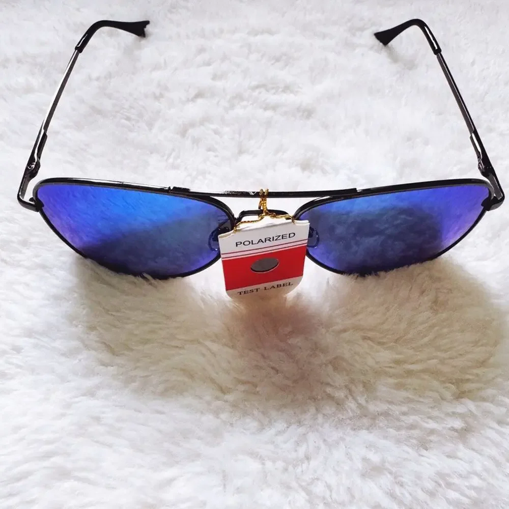 Zane Black w/ Blue Lense Polarized Mirrored Sunglasses